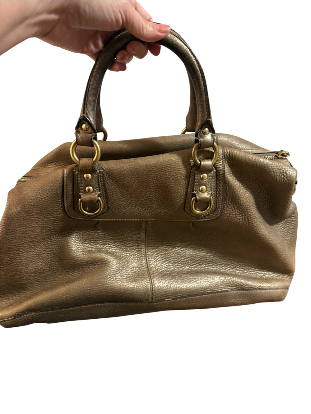 Coach Bronze Leather Shoulder Handbag with Gold Hardware - Picture 4 of 13